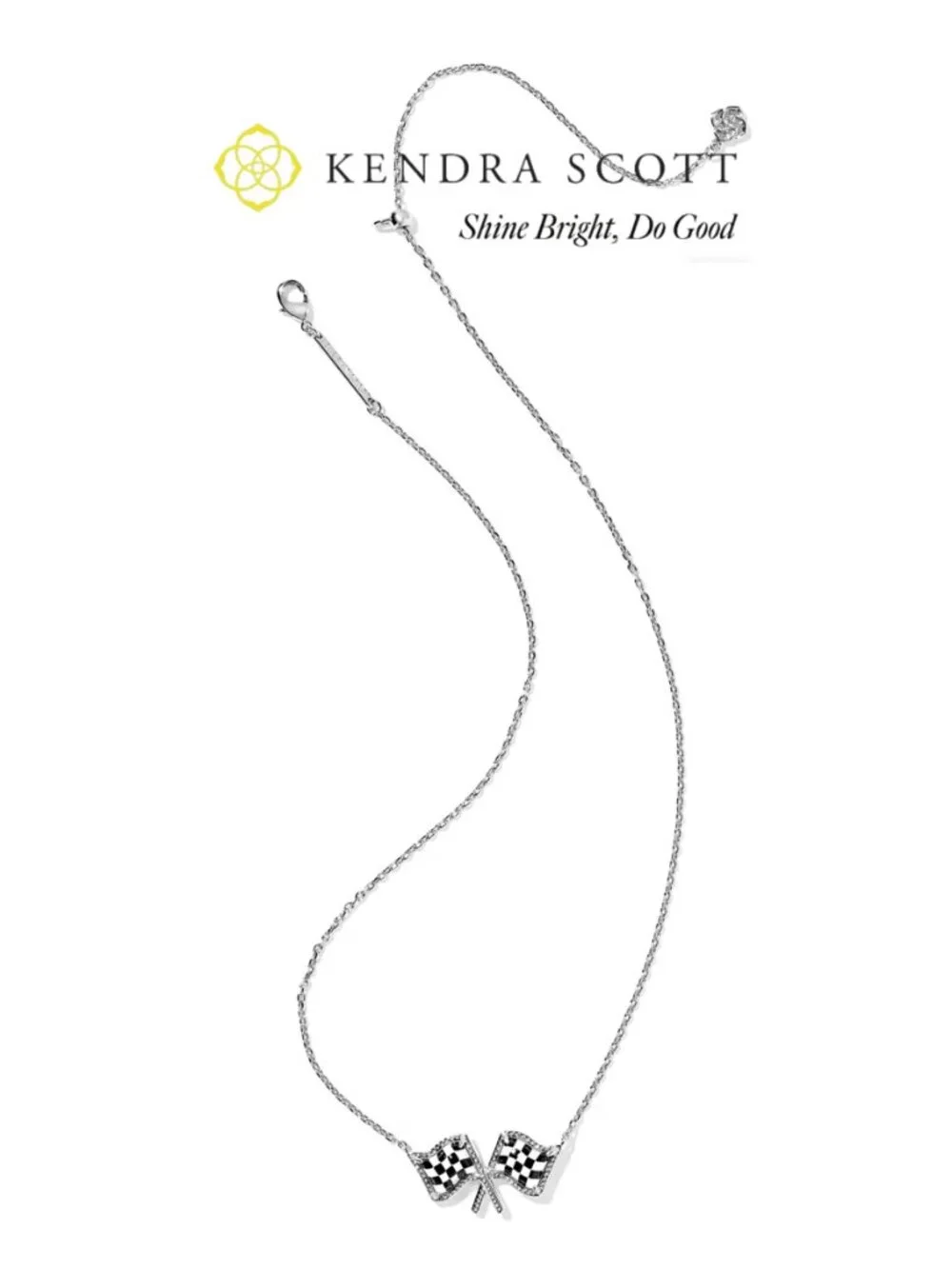 Kendra Scott x Checkered Flag Silver Short Pendant Necklace - Picture 3 of 3